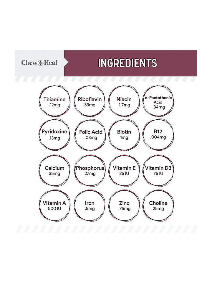 Chew + Heal Senior 12-In-1 Advanced Multivitamin Soft Chews Supplement for Senior Dogs, 120 count