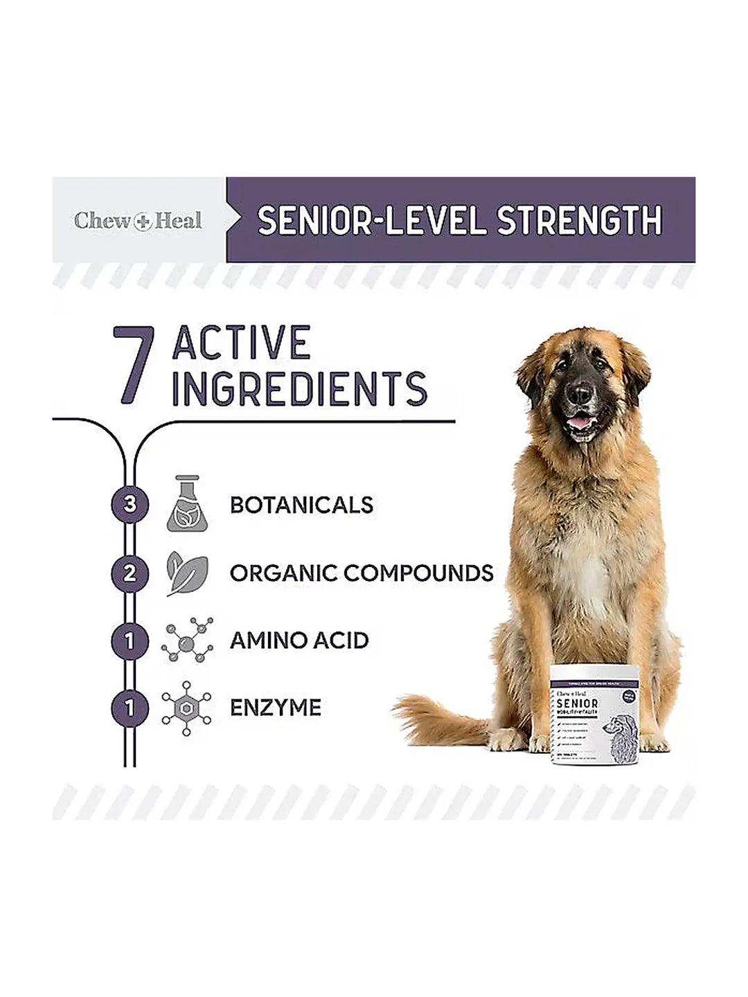 Chew + Heal Senior Mobility + Vitality Hip & Joint & Mood Support Chewable Tablets Supplement for Dogs, 120 count