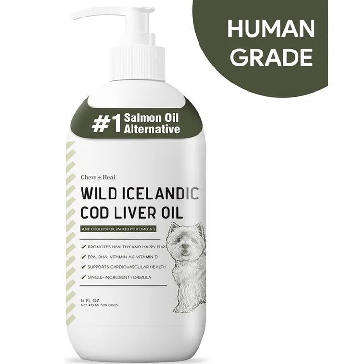 Wild-Caught Cod Liver Oil Salmon Oil Alternative Skin & Coat Liquid Supplement for Dogs