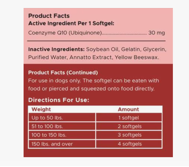 Chew + Heal CoQ10 Heart Support Softgels Supplement for Dogs, 60 count.