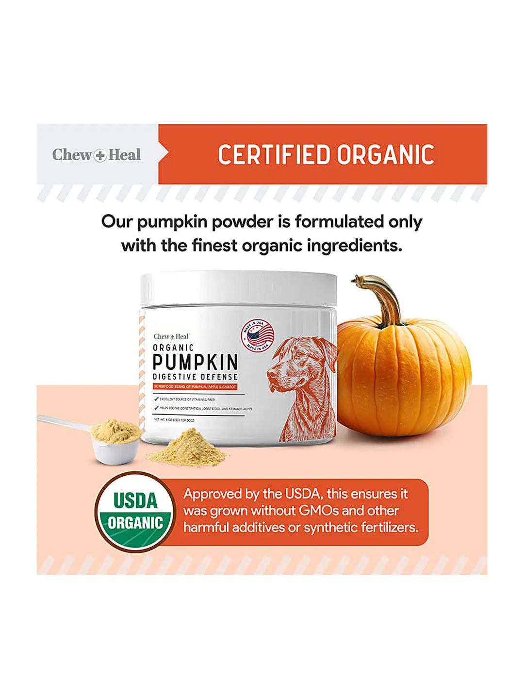 Organic Pumpkin Digestive Defense Superfood Blend Powder Digestive Aid Supplement for Dogs