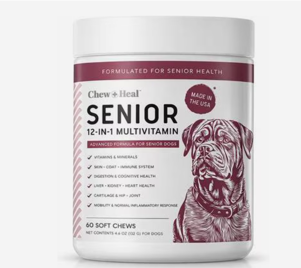 Chew + Heal Senior 12-In-1 Advanced Multivitamin Soft Chews Supplement for Senior Dogs, 120 count