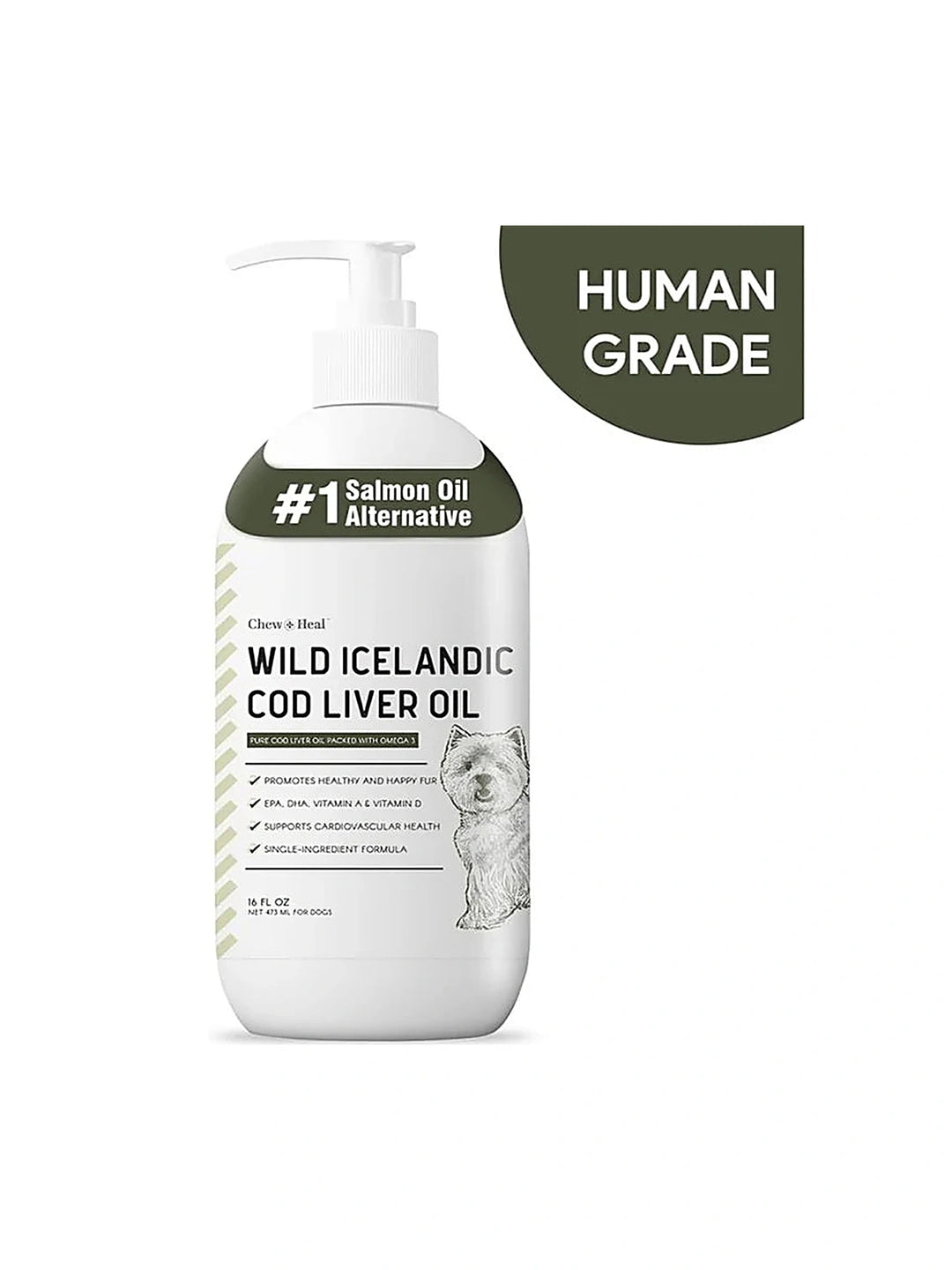 Wild-Caught Cod Liver Oil Salmon Oil Alternative Skin & Coat Liquid Supplement for Dogs