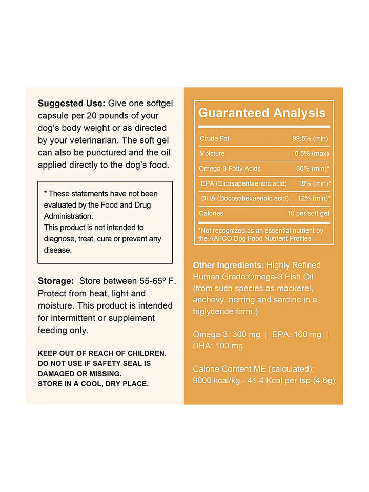 Wild-Caught Omega Skin + Coat Softgels Made with Wild-Caught Fish Oil Supplement for Dogs & Cats