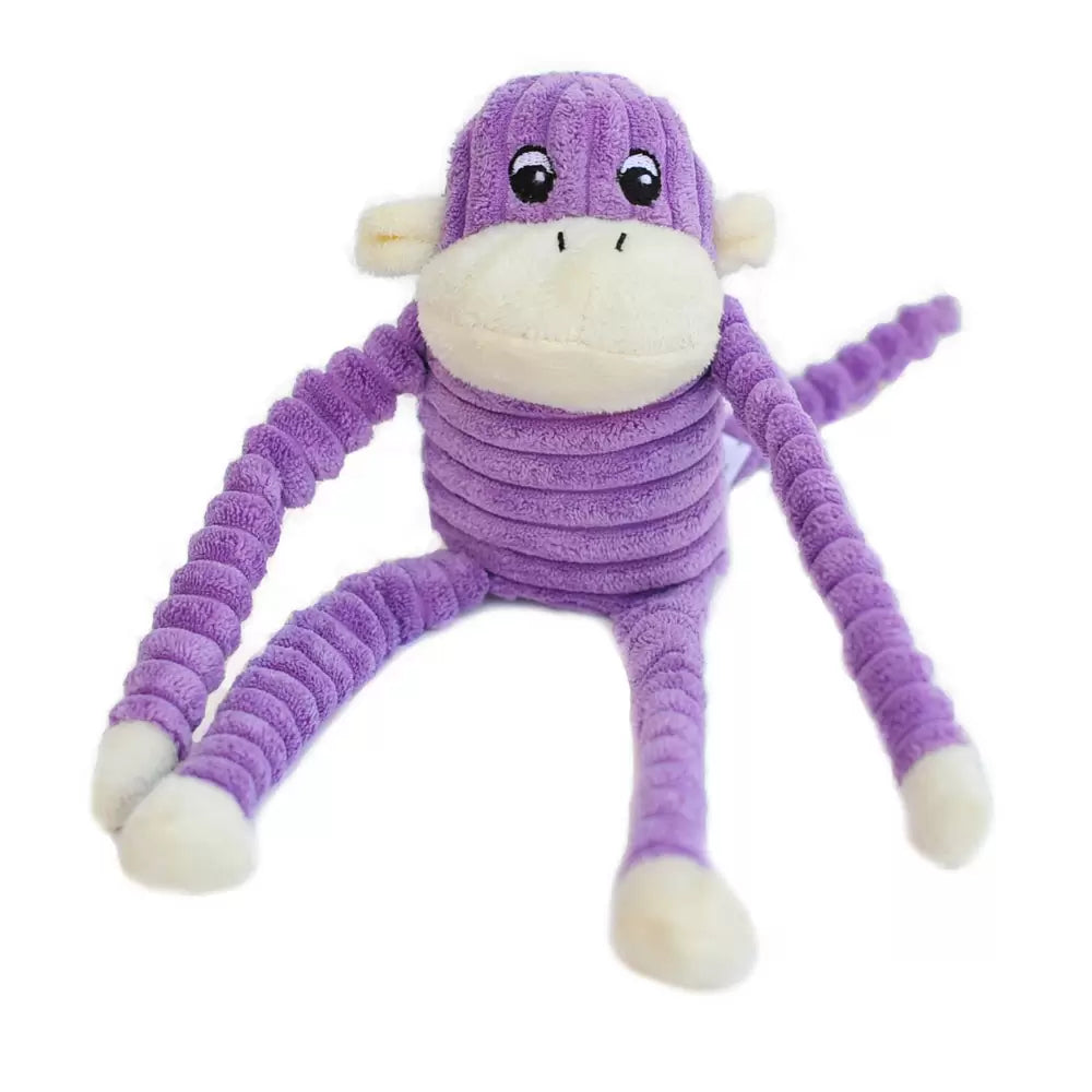 Purple Crinkle Monkey Plush Dog Toy